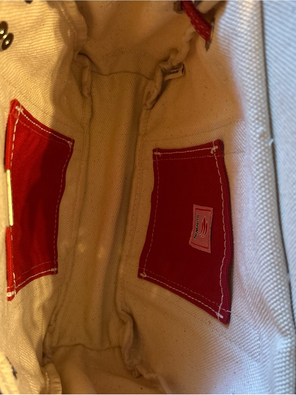 NEW Viral Sunwin Boatkin Small Tote Cream canvas/Red Handles Beach Wirkincore - Picture 6 of 13
